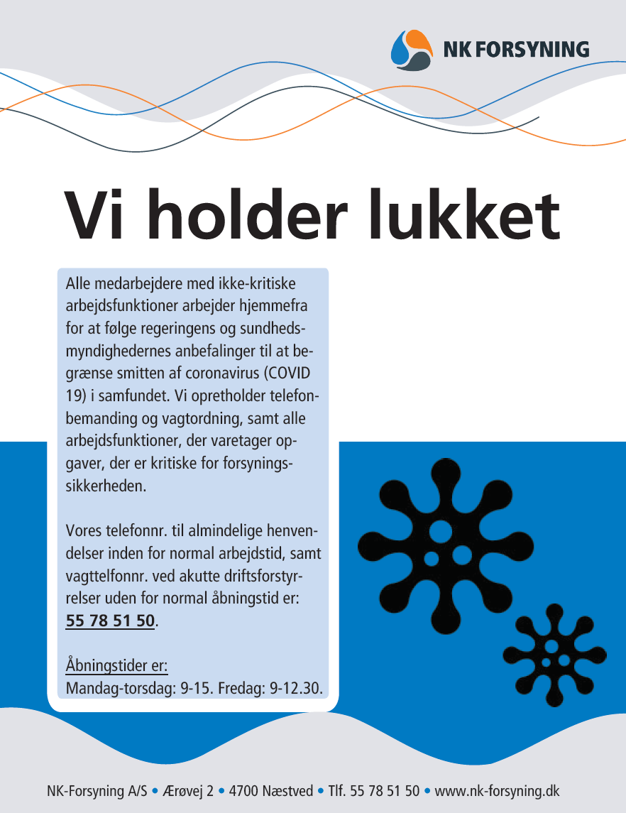 Billede af infoplakat om lukket grundet corona 2020