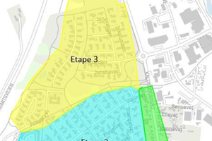 Oversigtstegning med vejledende etapeinddeling for det kommende fjernvarmearbejde i Slagelse nordvest